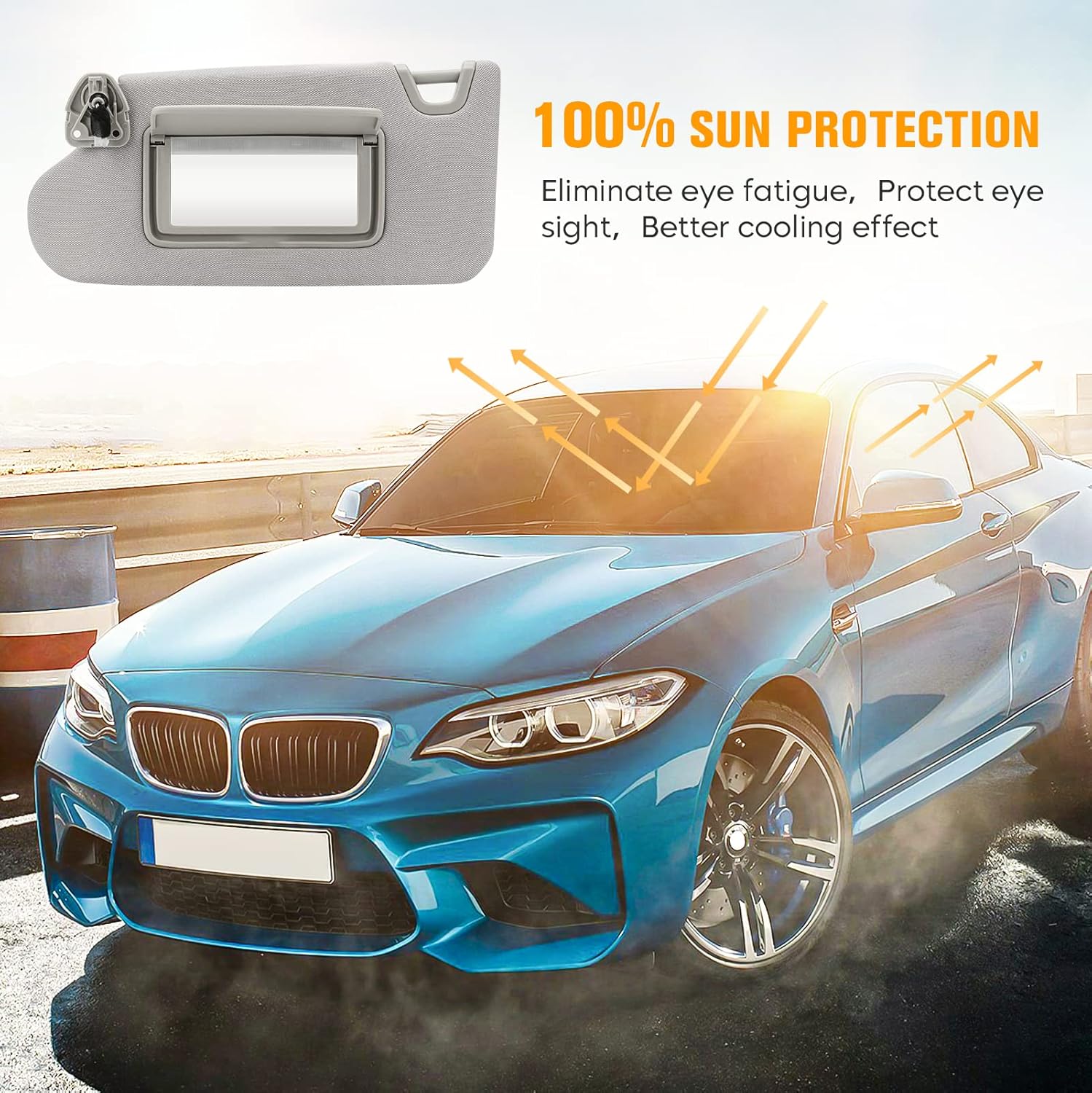 Left & Right Driver Passenger Side Sun Visor Gray with Light, Without Sunroof for Nissan Altima 2013 2014 2015 2016 2017 2018, Replace for 96400-3TA2A, 96401-3TA2A