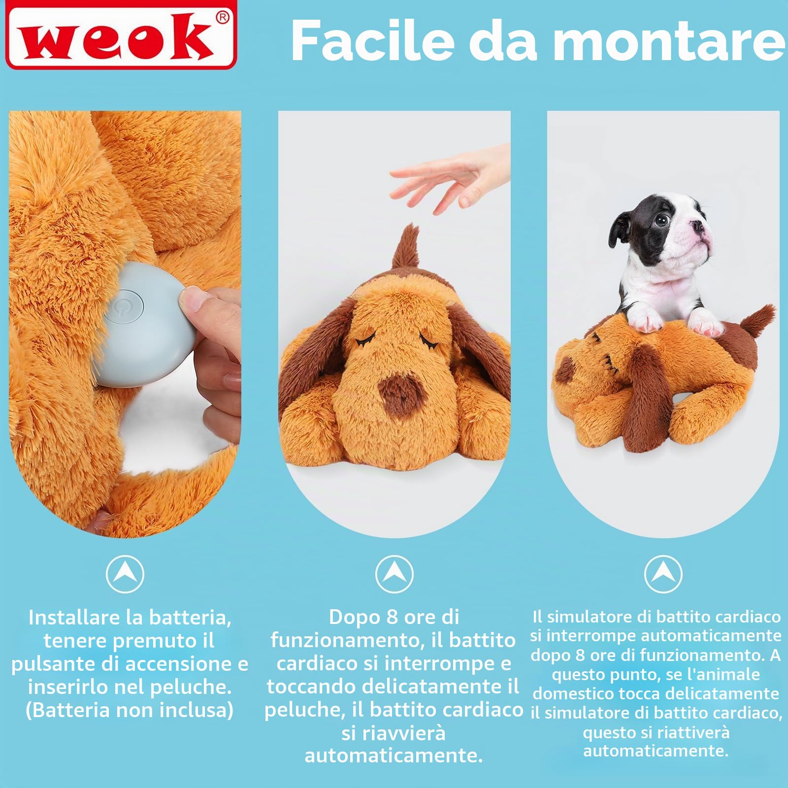 WEOK Giocattolo per cuccioli, battito cardiaco per cani, per alleviare l'ansia, per alleviare il battito cardiaco, per cani e gatti