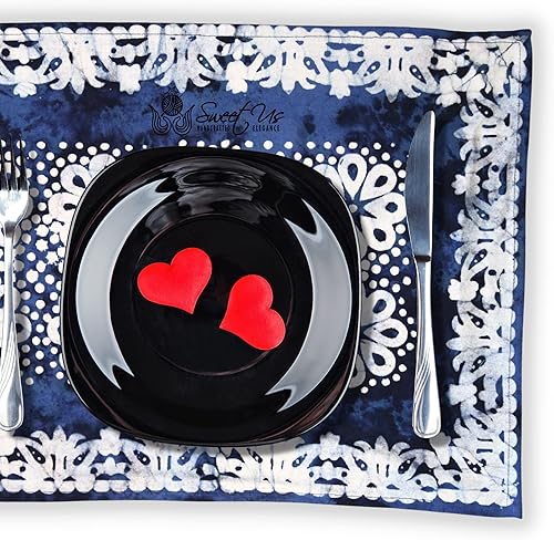 Miniatura 5 de Sweet Us Batik Bloom Floral Cotton Set of Two Placemats and One Sweet Us Gray Napkin, Floral Kitchen Placemat, Table mat for Indoor and Outdoors,