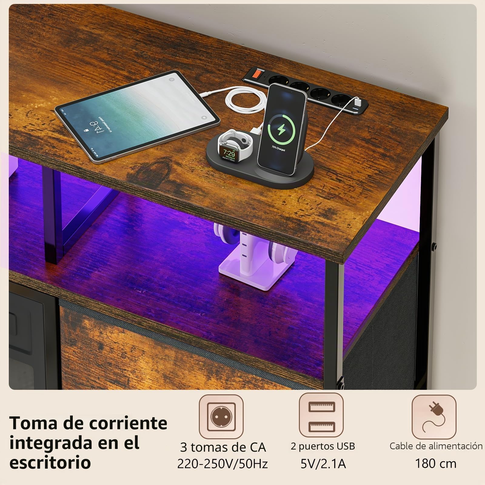 Waleaf Mueble para TV con Chimenea, Mesa Baja para Televisores de hasta 55 Pulgadas, Chimenea Eléctrica con Calefacción, Efecto de Llama 3D, Mueble para Televisor con 4 Cajones y Estantes Abiertos