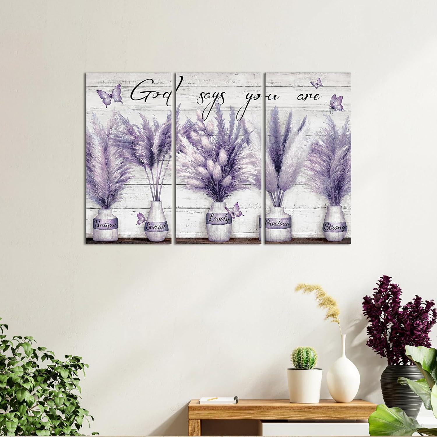 Visual Art Decor God Says You Are Wall Art Motivational Quotes Wall Decor Bathroom Bedroom Wall Decor Picture Framed 8x16inchx3Pieces (Purple)