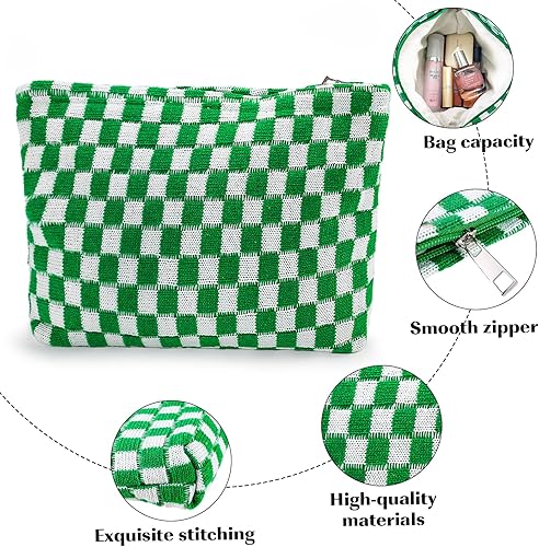 Miniatura 2 de Bolsa de maquillaje a cuadros para mujer, juego de bolsa grande de cosméticos de viaje, bonita bolsa de maquillaje para bolso, bolsa de aseo con