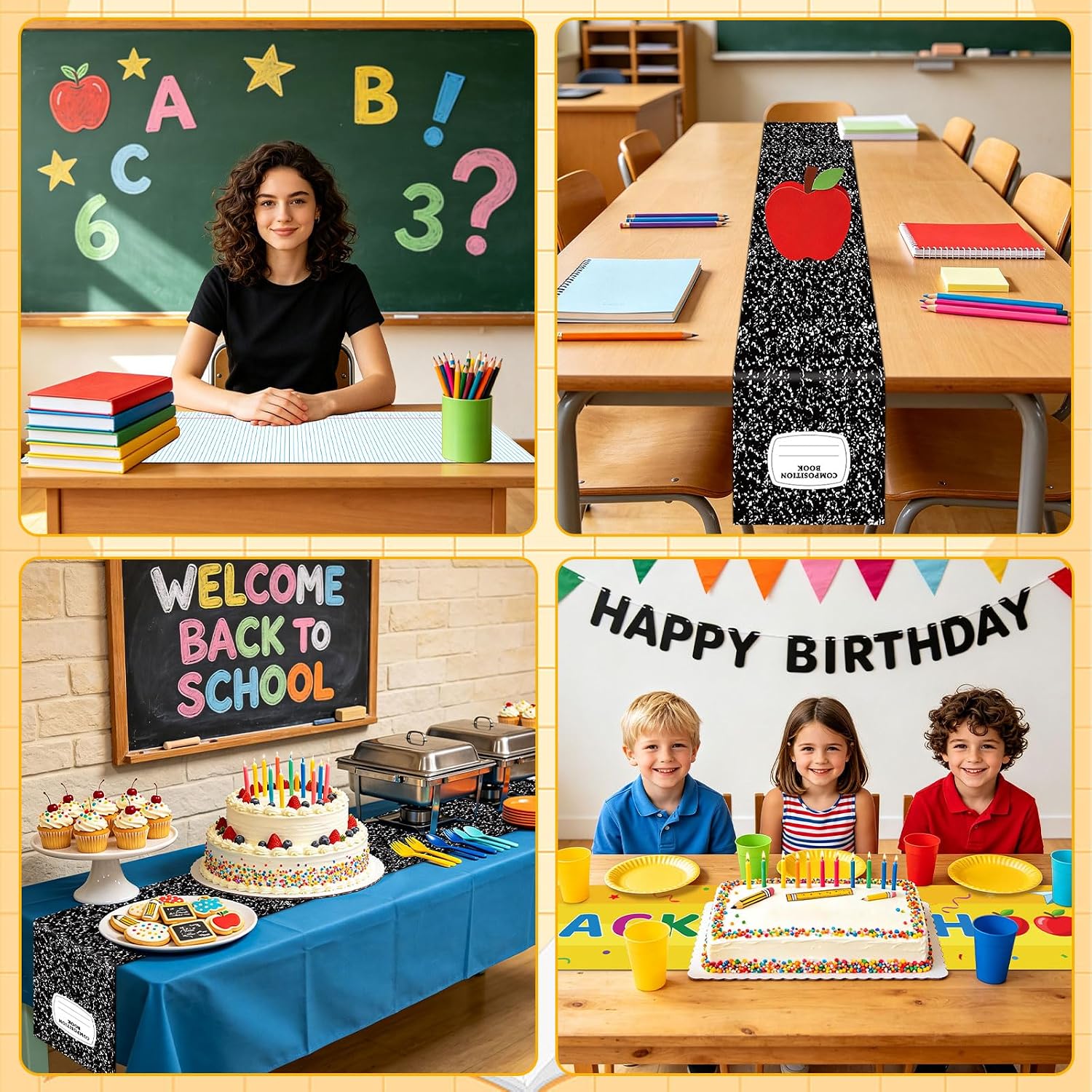 NOVWANG 3 Pcs Back to School Table Runner Set Classroom Decor