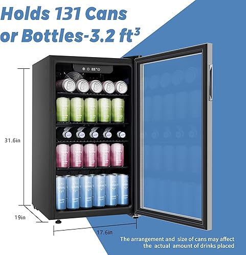 Miniatura 9 de EUHOMY Refrigerador de bebidas para 55 latas, mini refrigerador con puerta de vidrio para bebidas de cerveza, vinos, refrigerador independiente de
