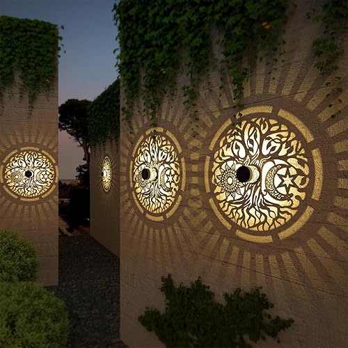 Miniatura 2 de gardencave Paquete de 2 Luces Solares para Vallas de Metal, Luces Alimentadas por Energía Solar para Exteriores, Pared, Terraza y Escalones con Tema