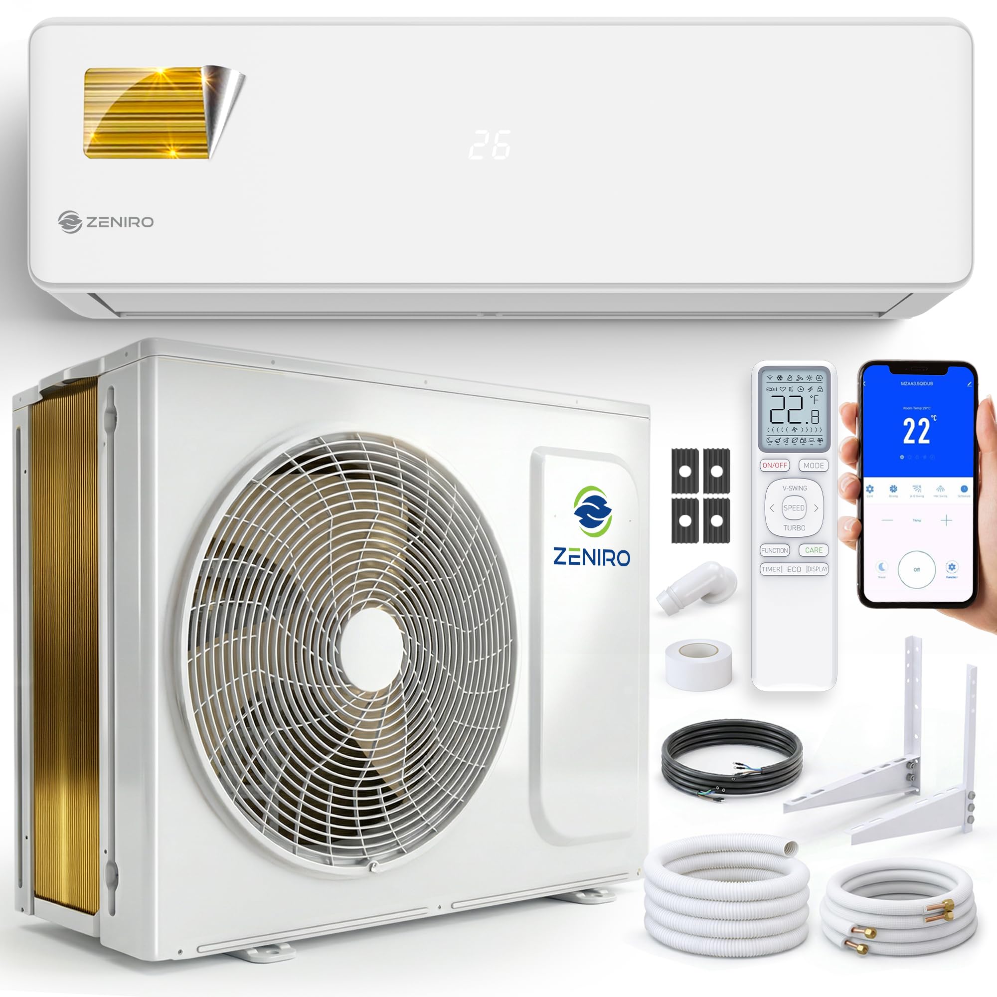 Split Klimaanlage Klimagerät Set Air Conditioner mit Heizfunktion 12000 BTU 3,5kW A++ WiFi/App-Steuerung 4D AirFlow Auto Reinigung inkl. Montagematerial Vorgefüllt R32
