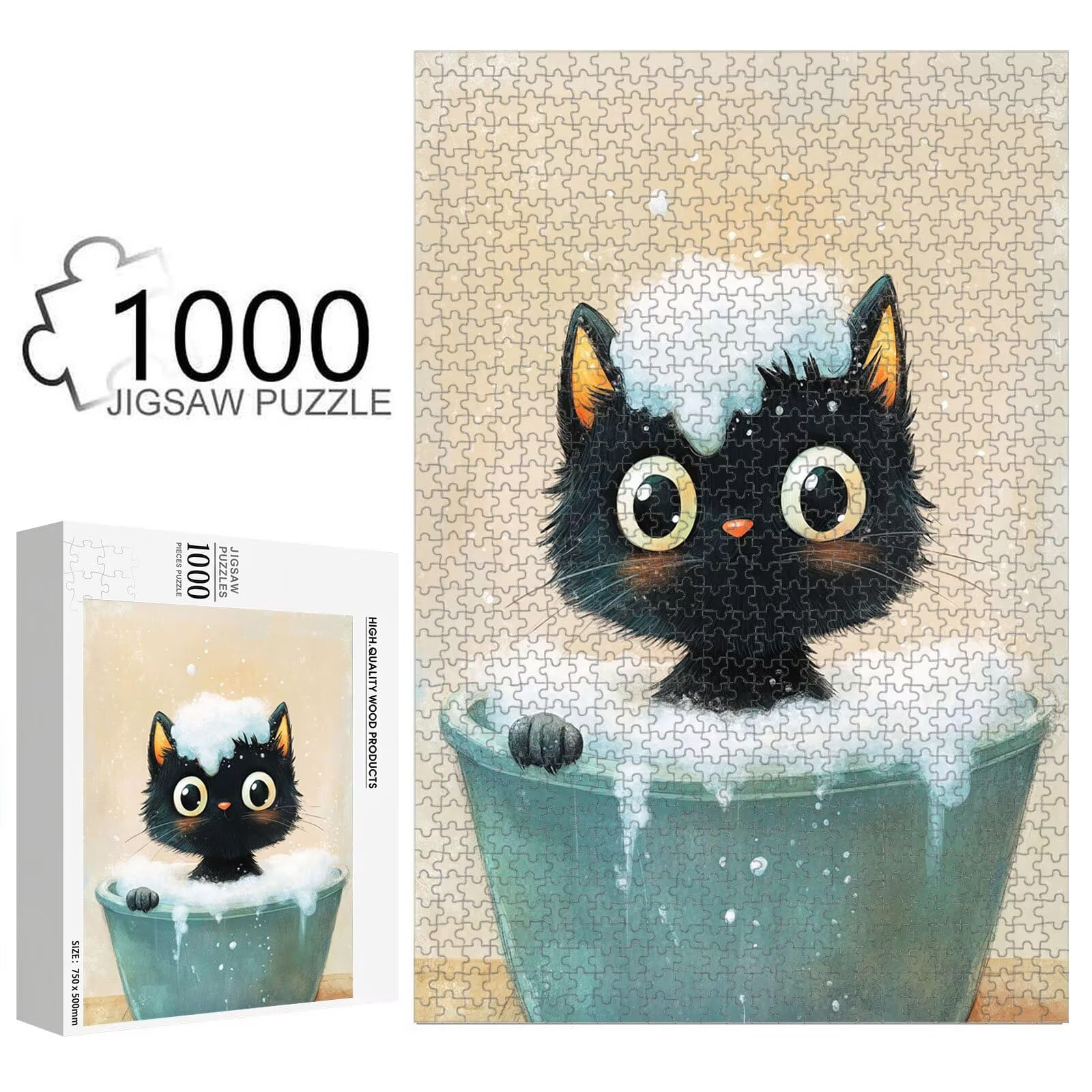 1000 elementów, puzzle dla dorosłych, kot i karykatura drewniane puzzle 1T#2507