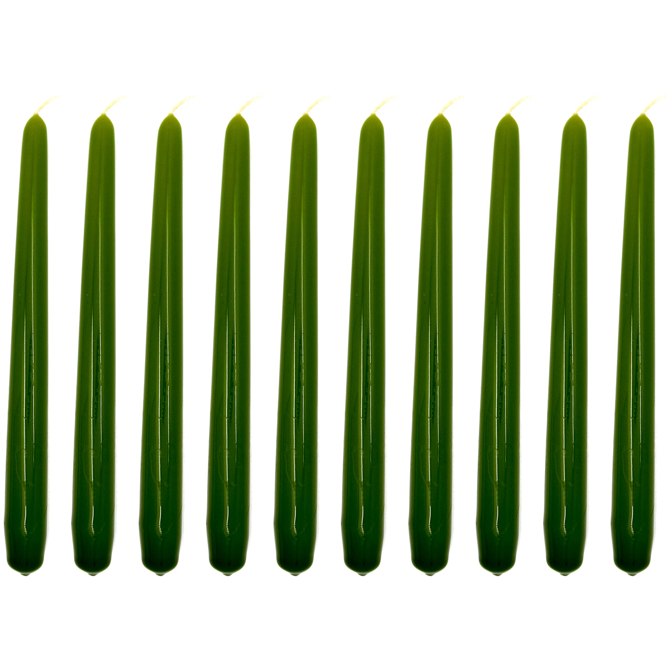 Soladirect Olive Varnished Tapered Dinner Candles, Pack Of 10, Unscented, Long Burning Time, 24 Cm / 9.45" (Olive, Varnished)