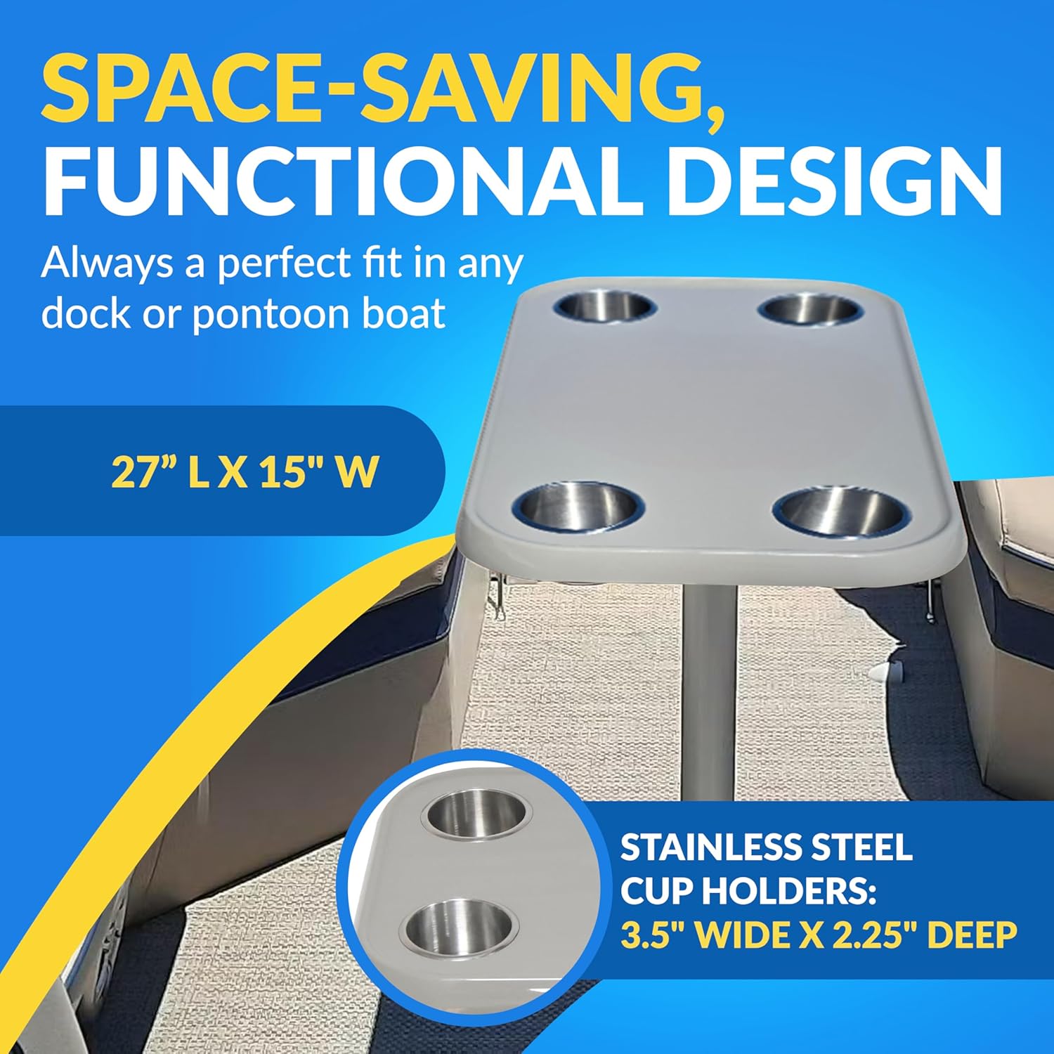 Luxury Pontoon Boat Tabletop - Mount Any Table Post Bracket to The Underside of The Top - No-Wobble Pontoon Table Flush Mount Design - Universal Mounting Plate Included – Available in 6 Colors