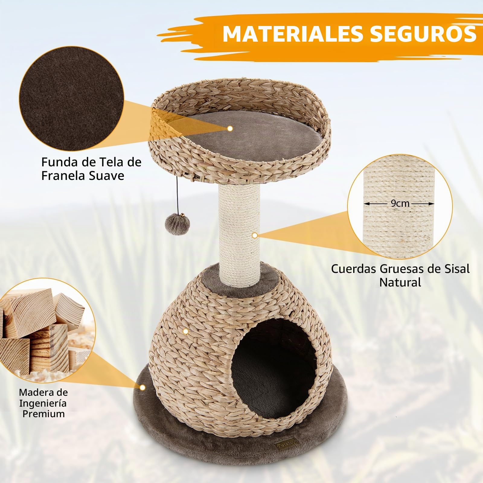 SOARS Árbol Rascador para Gatos, Poste Rascador de 71 cm de Altura con Camas, Bola Colgante, Tronco de