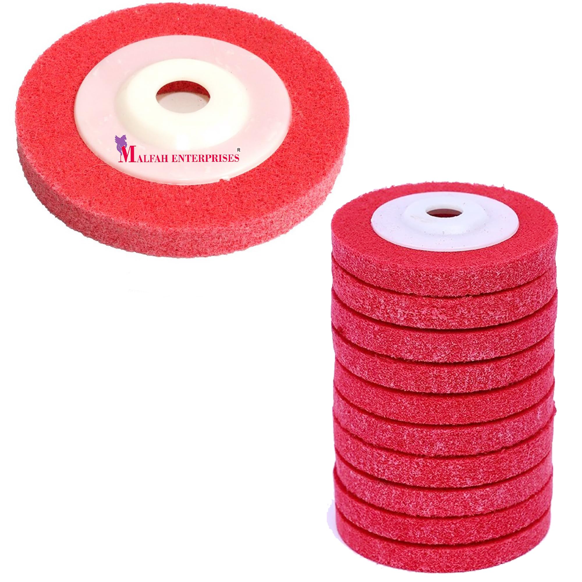 Malfah Flap Wheel Non-woven Buffing 9 P for Deburring, Cleaning,matt Polish and Surface Protection 4 Inch for Steel, Iron or Any Metal Polishing Red 4x15 Maf (pack of 2 Pcs)
