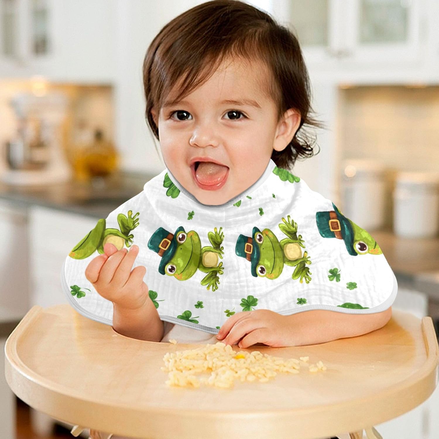 Shamrock Leaves Kawaii Frog Burp Cloths Baby Boys Girls Absorbent Soft Cotton Burping Cloths Rags 4 Pack
