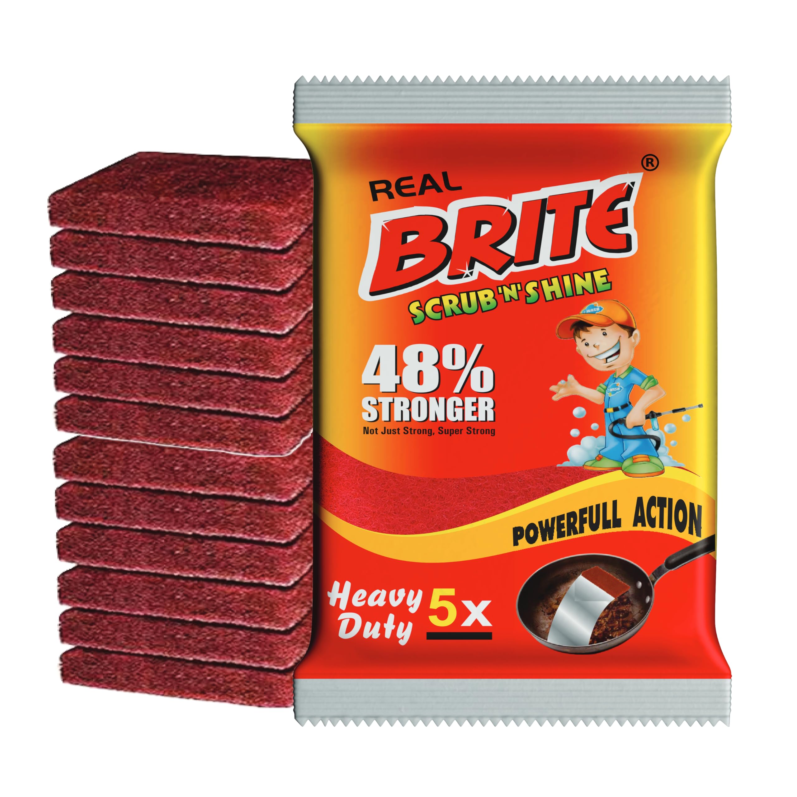 Heavy Duty Red Scrub Pad – 25mm Thick | 75 x 100 mm | Tough Grease & Burnt Stain Remover | Multi-Purpose Utensil & Surface Cleaning Pad | Pack of 12-image-25