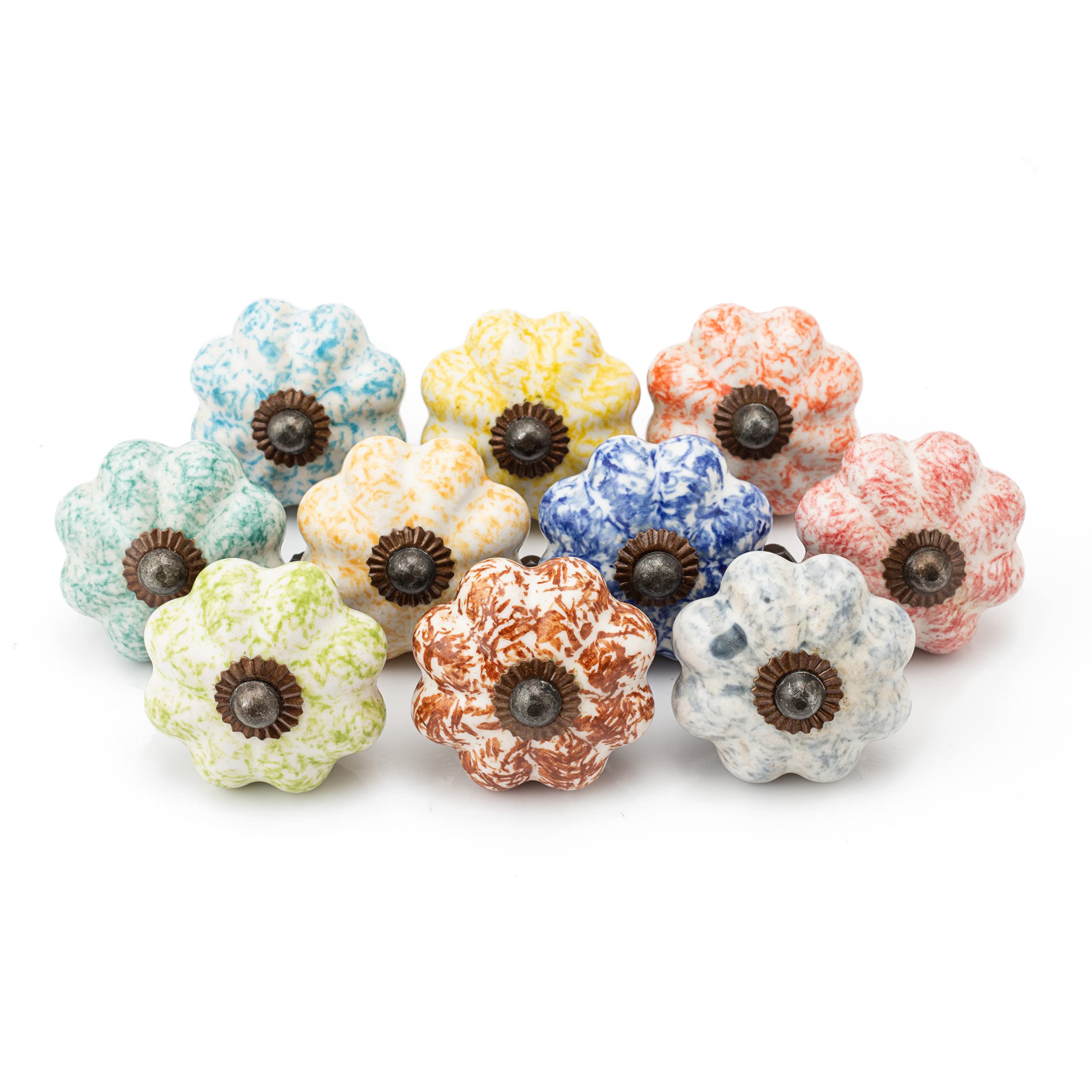 ROCOCO Ceramic Knobs for Drawers, Assorted Door Knob, Pumpkin Shape Drawer Handles or Drawer Knobs with Perfect Size Screws, Multicolor, Glazed Finish, Pack of 10 (B08X1MY836) Amazon Price History, Amazon Price Tracker