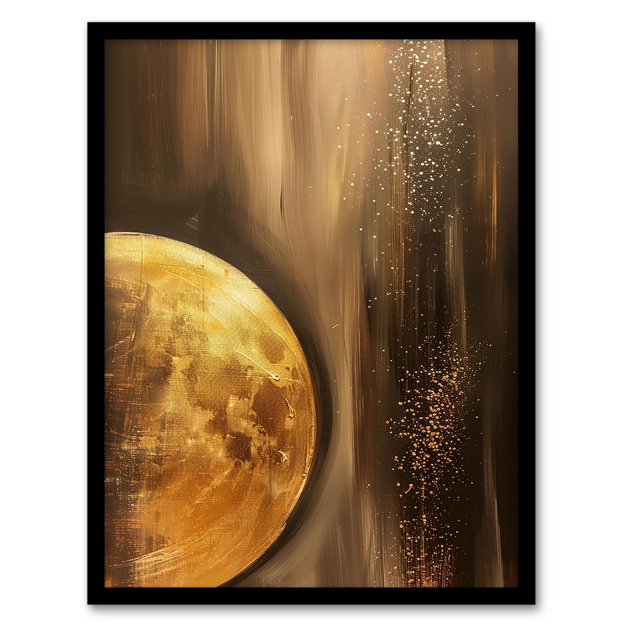 Artery8 Golden Full Moon Milky Way Abstract Oil Painting Living Room Artwork Framed Wall Art Print A4