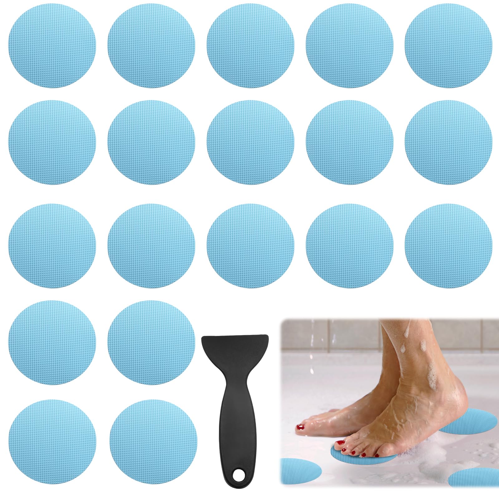 Coufce 24 PCS Bathtub Non Slip Stickers Blue Adhesive Decals Round Shape Anti Slip Shower Stickers Bath Non Slip Stickers for Floor Bathroom Stairs