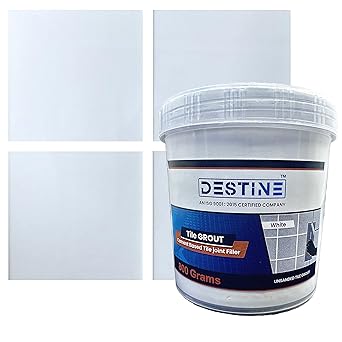 DESTINE Tile Grout (16 COLOURS) (MINI PACKS: 100 Gm, 400 Gm, 800 Gm), Waterproof, Cement Based Tile Joint Filler, Crack Filler, Tiles Gap Filler, Tile Grout (800 Grams, White)