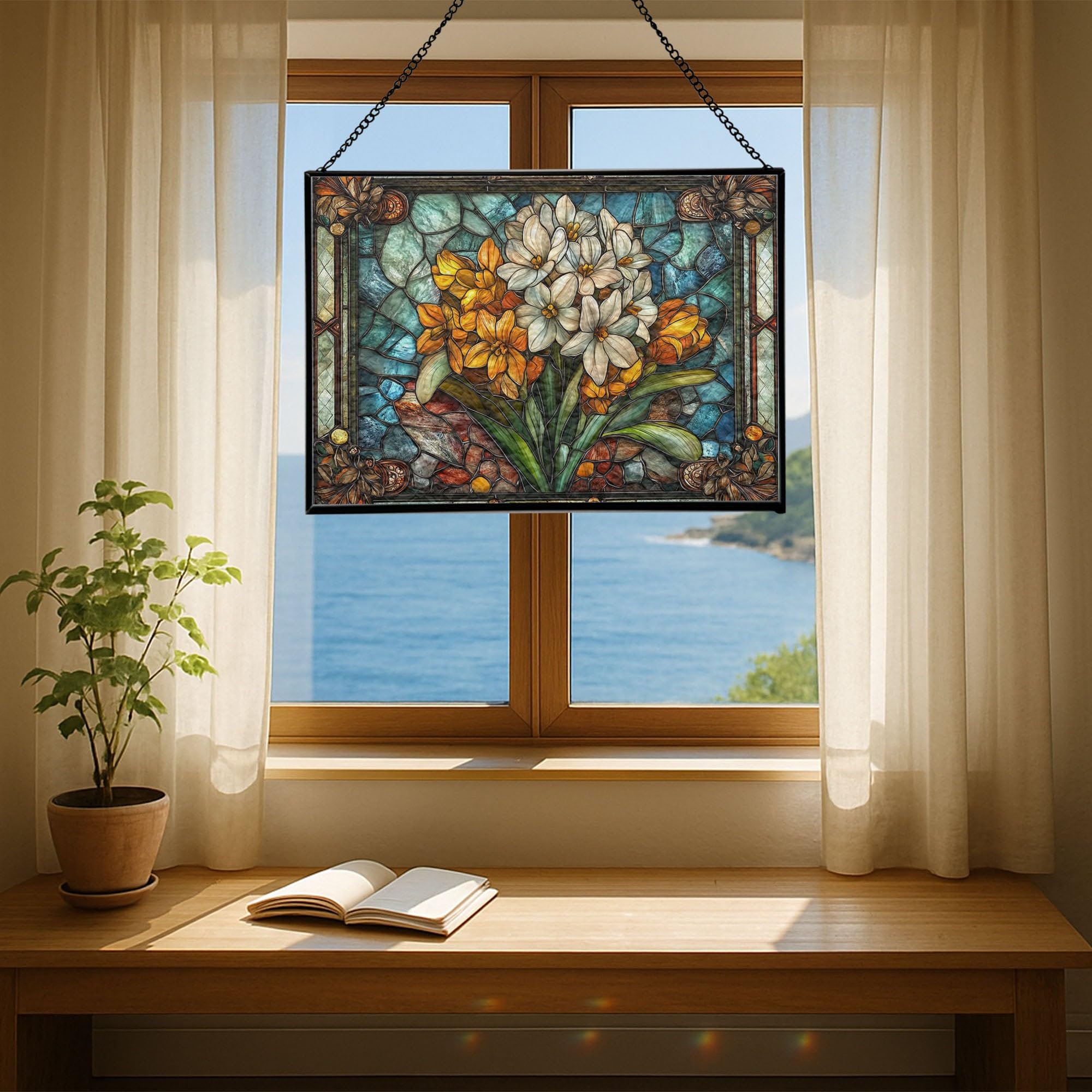 Amazon.com: Wild Hyacinth Flower Floral Stained Glass Window Panel