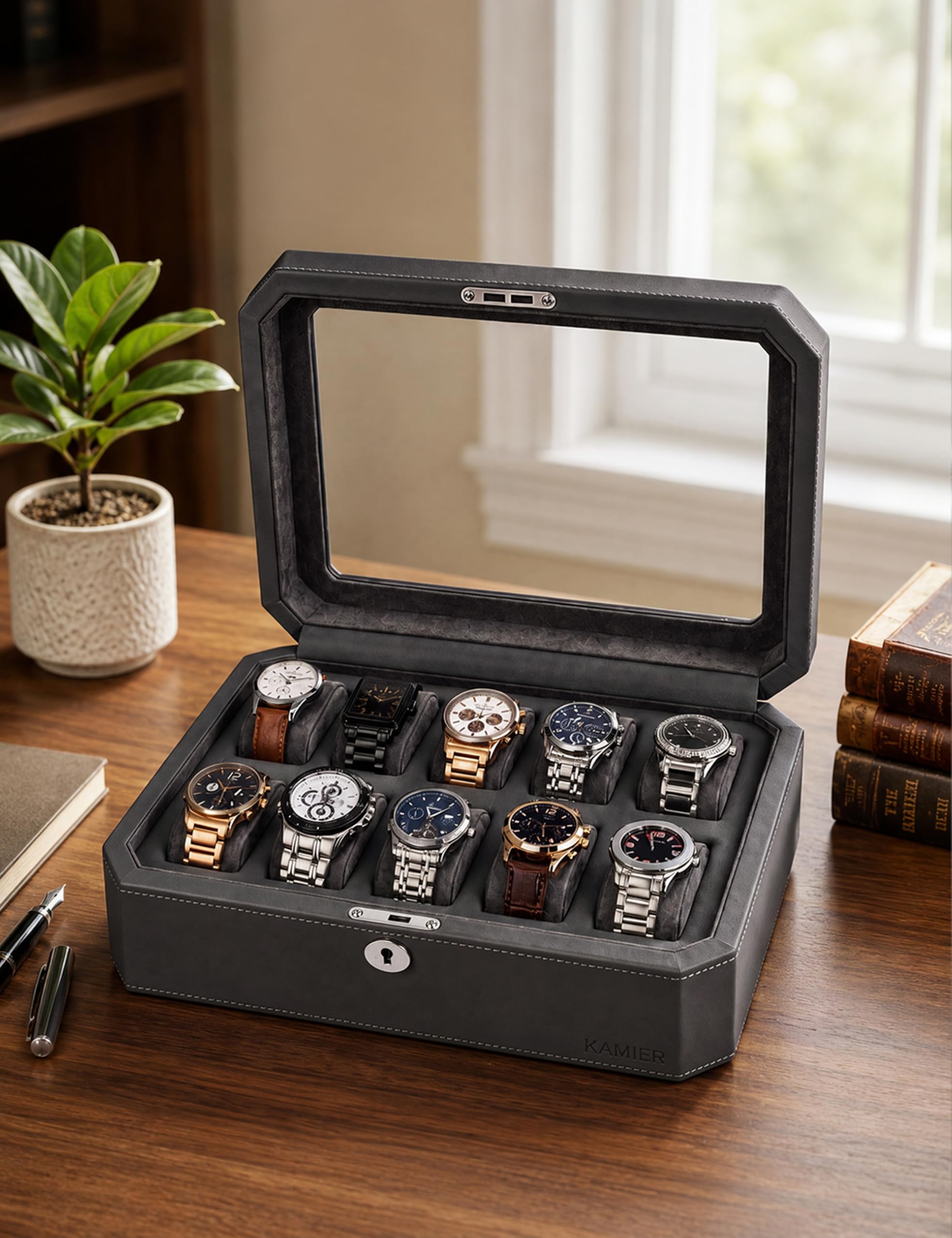 KAMIER Étuis de montre pour homme (10, gris)