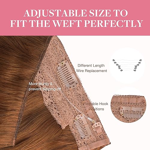 Miniatura 4 de GOO GOO Extensiones de cabello humano real con alambre, 18 pulgadas, 3.35 oz de cobre, extensiones de cabello con alambre invisible con línea de