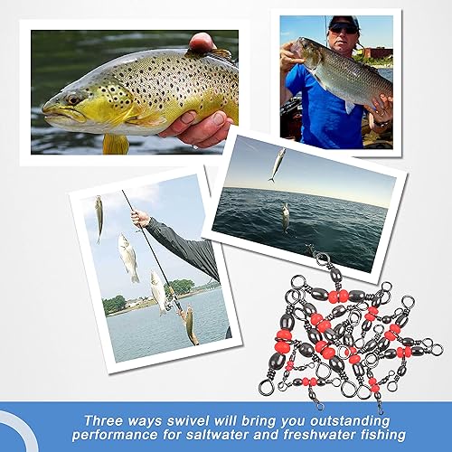 Miniatura 6 de Aparejos de pesca giratorios de barril en T de 3 vías, 40 piezas de barril de latón, triple línea cruzada, conector de pesca de barril de 3 vías con