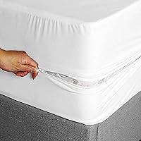 Vista 11 de Sábana bajera ajustable con cremallera, tamaño individual, 39 x 75 pulgadas, bolsillo profundo de 8 pulgadas, color azul marino, 600 hilos, 100%