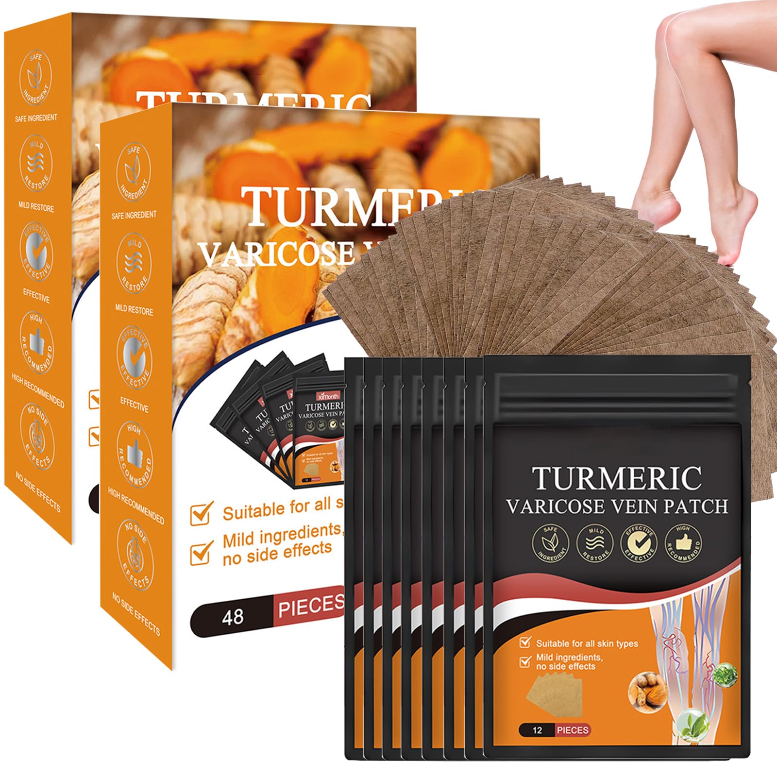 96PCS Varicose Veins Treatment for Legs Patch, Turmeric Varicose Vein Patch Natural Ingredients Soothing the Legs