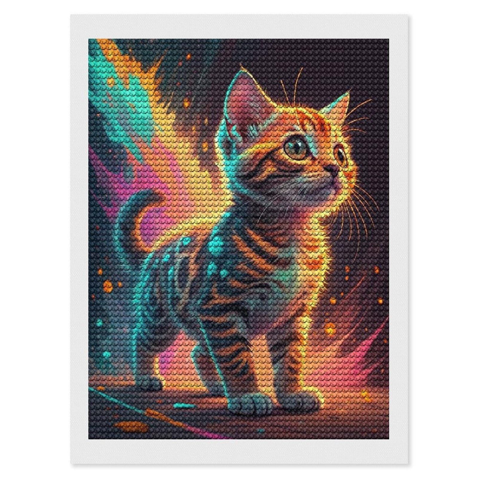 Junmoney Kitten with Fiery Aura Diamond Painting Set 12"x16", Full Kit Included, Sparkling Round Gems, Farmhouse Decor, Festive Craft Gift