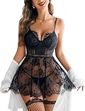 Lingerie for Women Lace babydoll Sleepwear with Garter Belt Slip Dress S-XXL