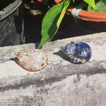 Pack of 2 Cat Crystals Cat Figure Opal and Lapis Lazuli Cat Shaped Stone Decorative Cat Sleeping Cat Polishing Gemstones Cute Cats Birthday Gift Cat Lovers (A)