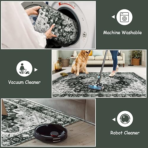 Miniatura 3 de Moynesa Alfombra pequeña lavable de 2 x 3 para puerta delantera, antideslizante en blanco y negro, alfombra de pelo bajo para cocina con parte