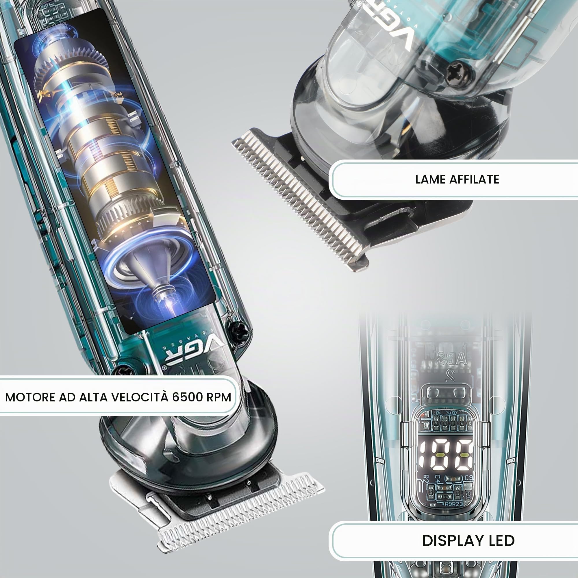 VGR Rasoio elettrico da uomo ricaricabile tramite USB-C All in One Grooming 180 Min Battery IPX6 Waterproof Cordless Hair Clippers – Rasoio elettrico maschio per viso, orecchio, naso, testa, corpo