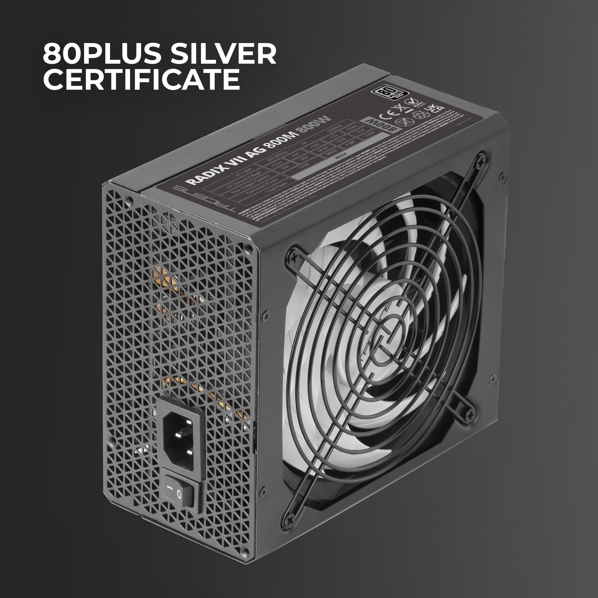 Tacens Radix VII AG 800, Fuente Alimentación Full Modular 800W ATX, 10 Años Seguridad, 80Plus Silver, +87% Eficiencia, Ventilador 140mm FDB con Tecnología AI-RPM, Condensadores Japoneses 105º, Negro