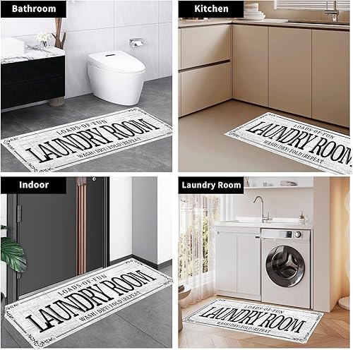 Miniatura 6 de Alfombra de goma antideslizante para lavandería, 20 x 59 pulgadas, alfombra de lavandería lavable para cocina, lavandería, decoración de granja, 2 x