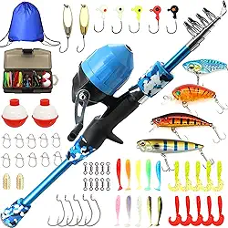 Kilitn Kit De Vara Pesca Infantil, Telescópica Arremesso Fácil E Carretilha Spincast, Conjunto Completo Com Bolsa Viagem, Para Meninos, Meninas, Jovens, Iniciantes (Camuflagem Azul 1,5 M 4,93 Pés)