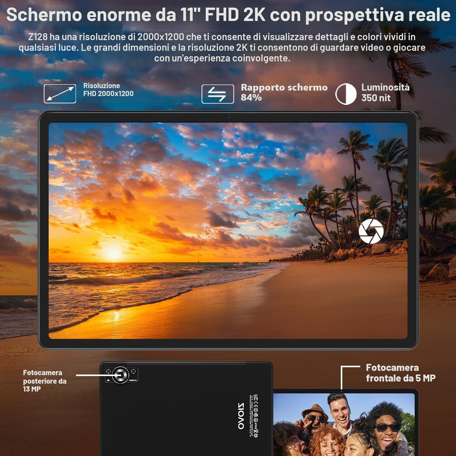 ZIOVO Tablet 11 Pollici Android 13 Tablet PC,16GB RAM+256GB ROM/TF 1TB, Octa Cores 2.0Ghz Tablets, 5G WiFi/Corpo in Metallo/8600mAh/ 2000 * 1200 FHD IPS/13+5MP/GMS/BT5.0/GPS, Tablet con Caso - Nero