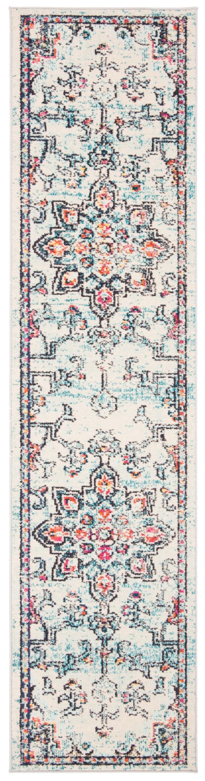 Safavieh Boho Rug for Living Room, Dining Room, Bedroom - Madison Collection, Short Pile, in Cream and Blue, 66 X 305 cm