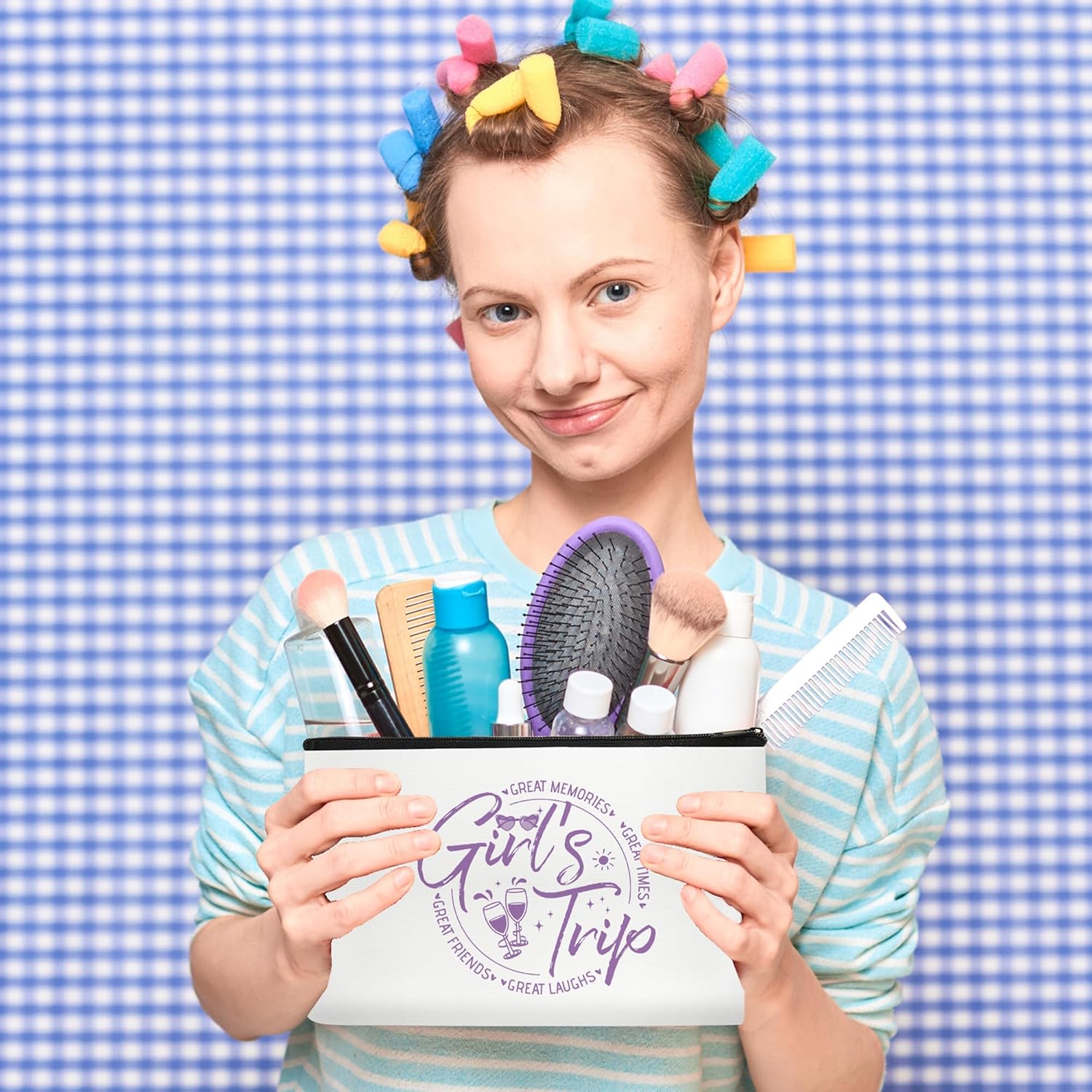 4 Pcs Girls Trip Gifts Makeup Bags for Women Bestie Gifts Summer Vacation Cosmetic Bag Friendship Gifts for Girl Best Friend BFF Travel Toiletry Bags Favors - Image 8