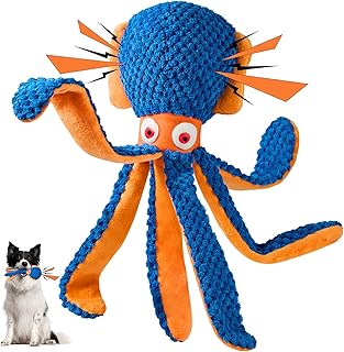 Dogs Plush Toys, Squeaky Octopus Dog Stuffed Toys, Durable Dog Chew Toys for Puppy Small Medium Large Boredom Dogs Interactive, Tug-of-war, Stimulating, Teething (Blue)
