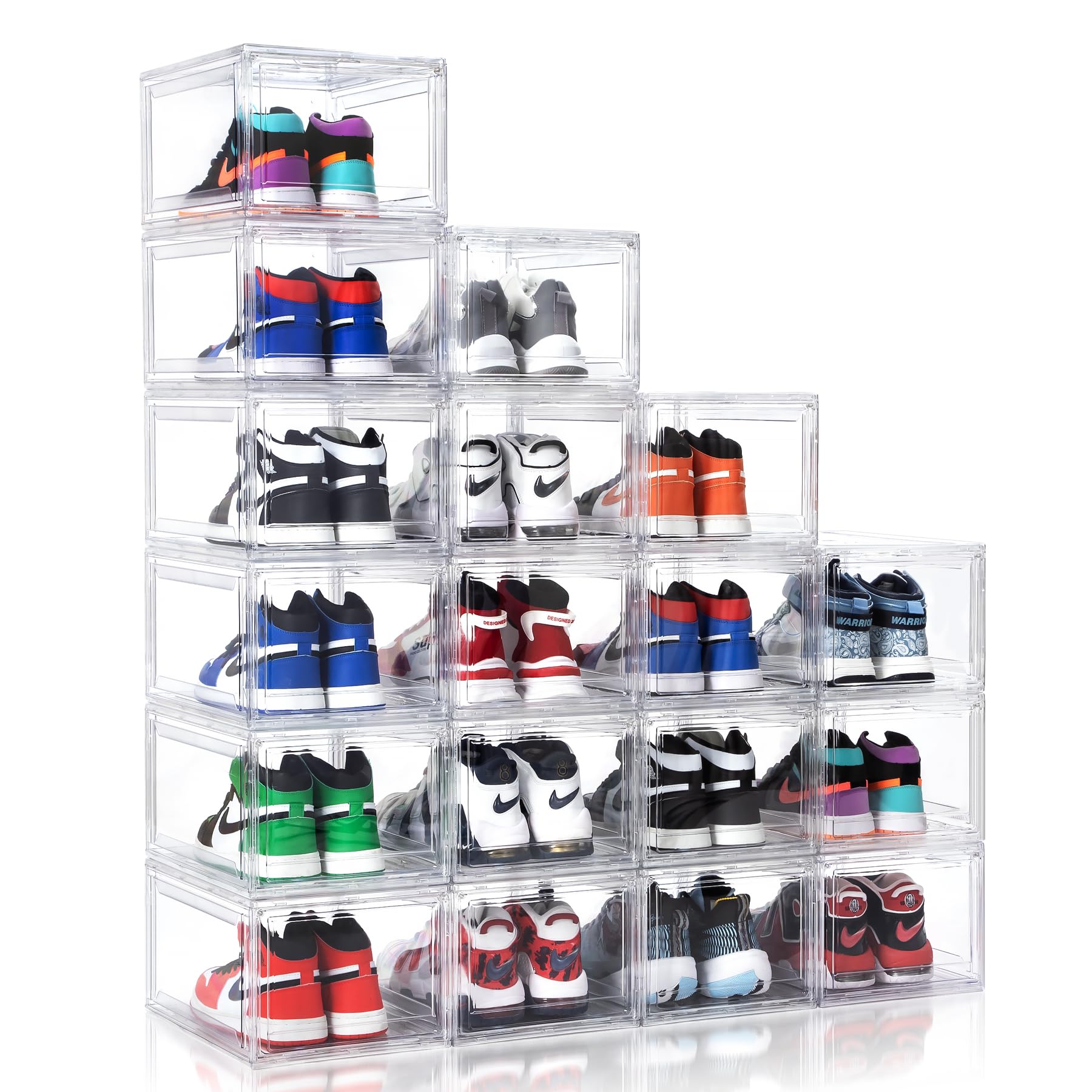 12 Pack Acrylic Shoe Boxes,Clear Plastic Stackable Sneaker Box,Shoe Containers,Shoe Display Case,Sneaker Storage,Fits Up to Size 15