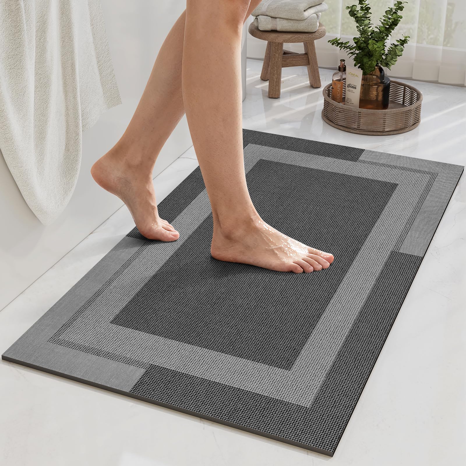 YDKGL Non Slip Bath Mat, Rubber Backing Ultra Thin Bathroom Rugs Fit Under Door Quick Dry Super Absorbent Washable Bath Rug Shower Mat for Bathroom