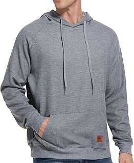 VICT POPU Hoodies For Men Pullover Long Sleeve hooded Plaid Jacquard With Big Pockets Solid Color Sweatshirt