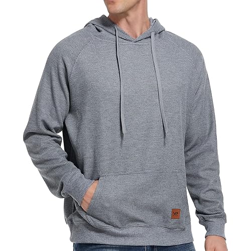 VICT POPU Hoodies For Men Pullover Long Sleeve hooded Plaid Jacquard With Big Pockets Solid Color Sweatshirt