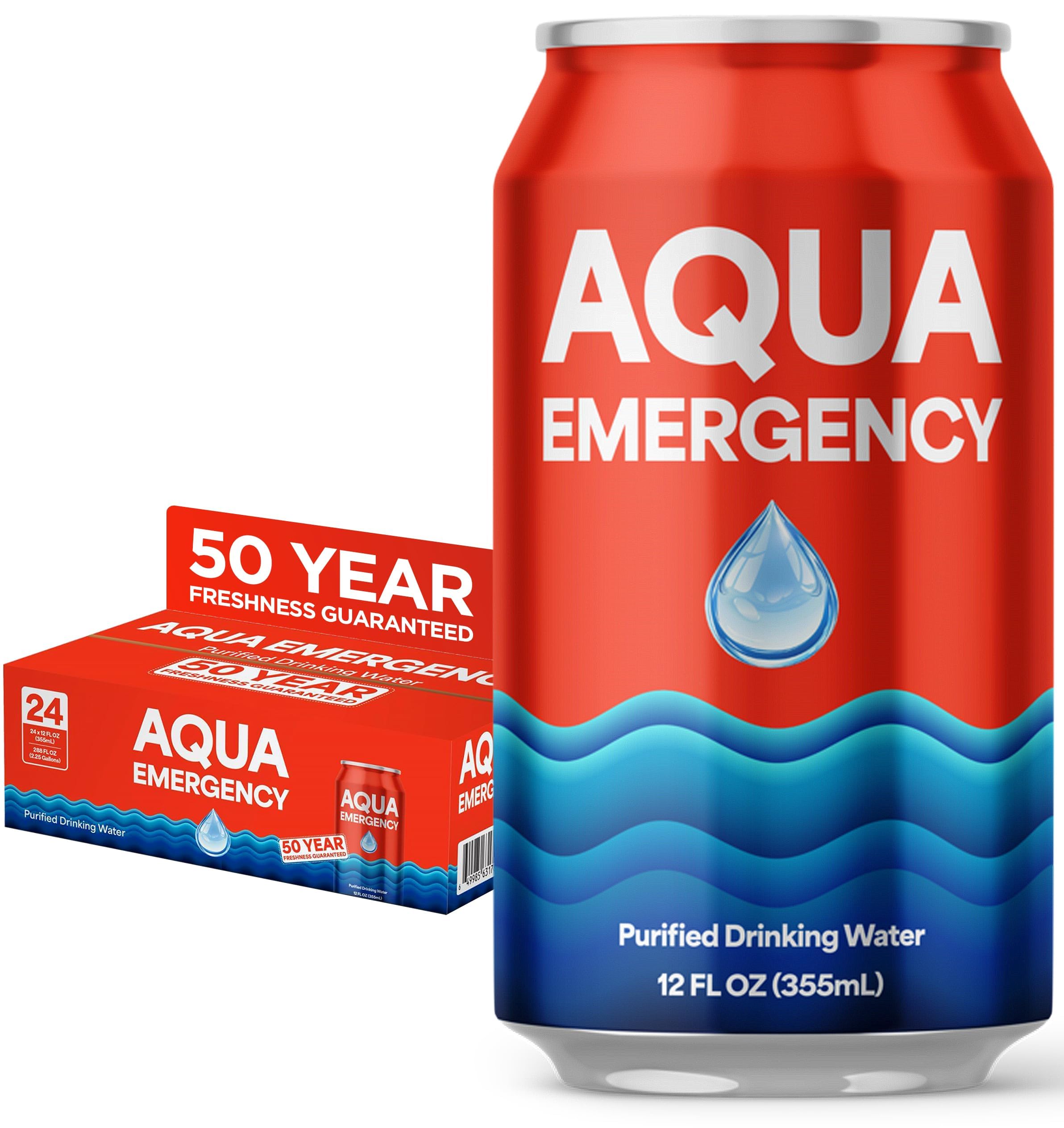 Aqua Emergency Water for Drinking, 50-Year Shelf-Life Emergency Preparedness Survival Water Supply 12oz (24 Pack)