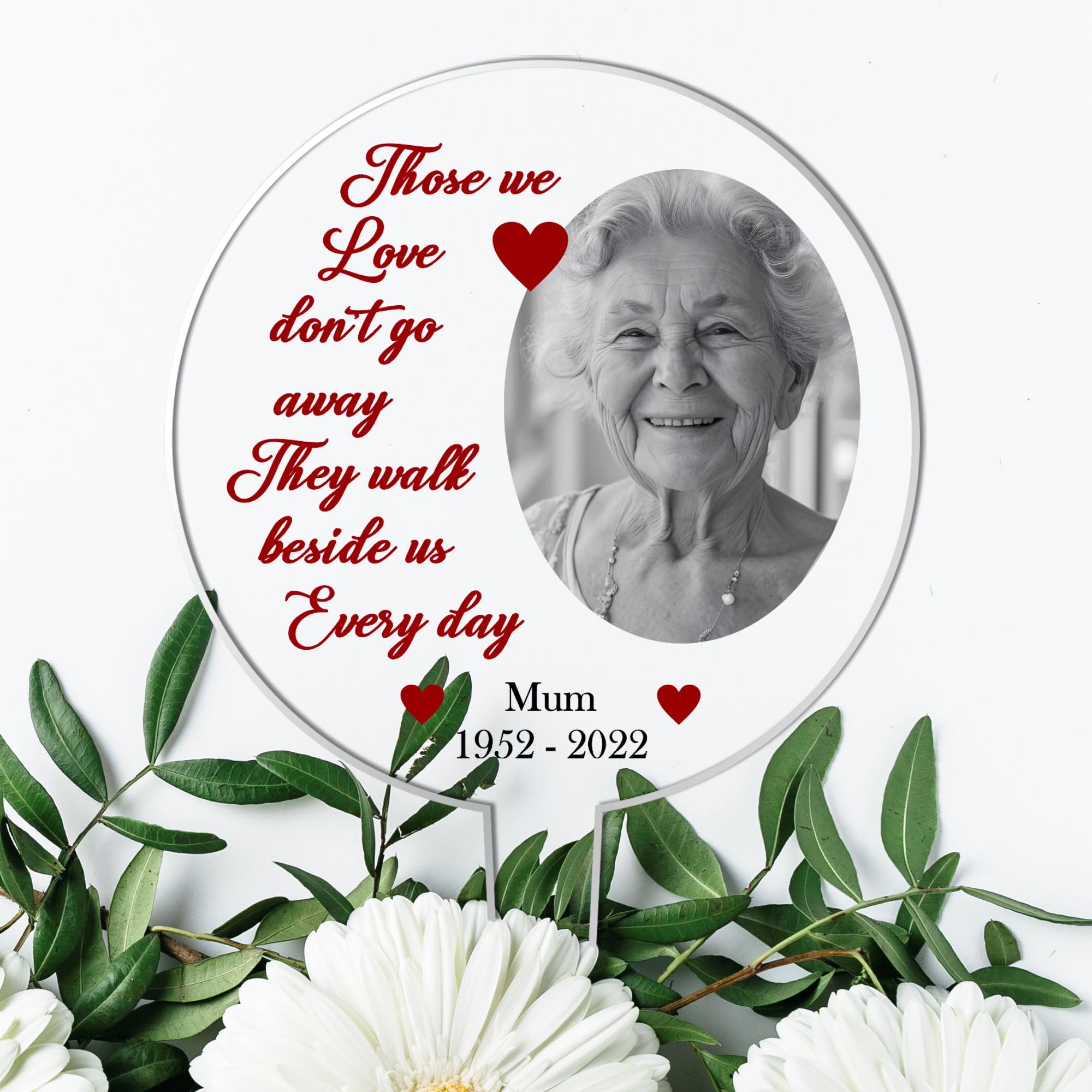 Personalised Memorial Acrylic Grave Stakes - Custom Plaque for Loved Ones Heartwarming Memorial Tribute for Ground Placement (Red Hearts)