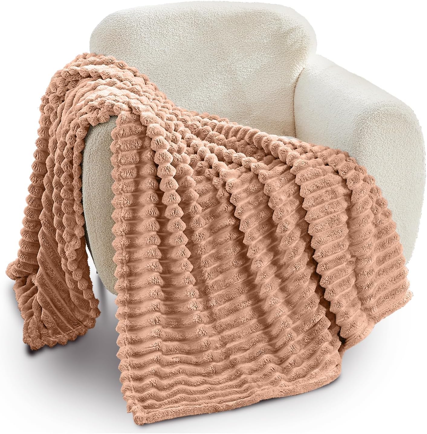 GC GAVENO CAVAILIA Ribbed Blanket Throw | Fluffy Fleece Throws For Sofas, Bed, Settee, Couch | Comfortable Extra Large Blankets & Throws | King Size 200x240 Cm | Mink — image 1