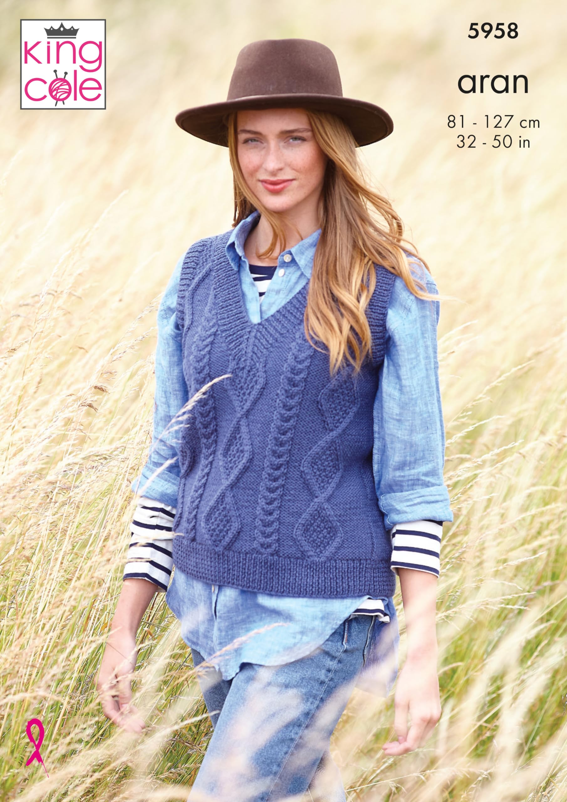 King Cole 5958 Knitting Pattern Womens Round and V Neck Tank Tops in Wool Aran, 32'' - 50''