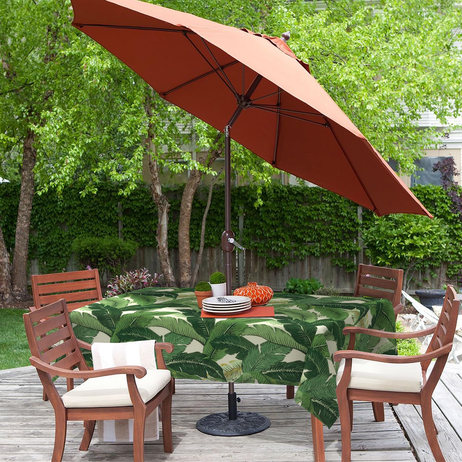 LVTXIII Rectangle Outdoor Tablecloth with Umbrella Hole and Zipper, Water-Repellent 60 x 84 Inch Patio Table Cover for Picnic, Garden, Backyard Dining, Swaying Palms Green : Patio, Lawn & Garden