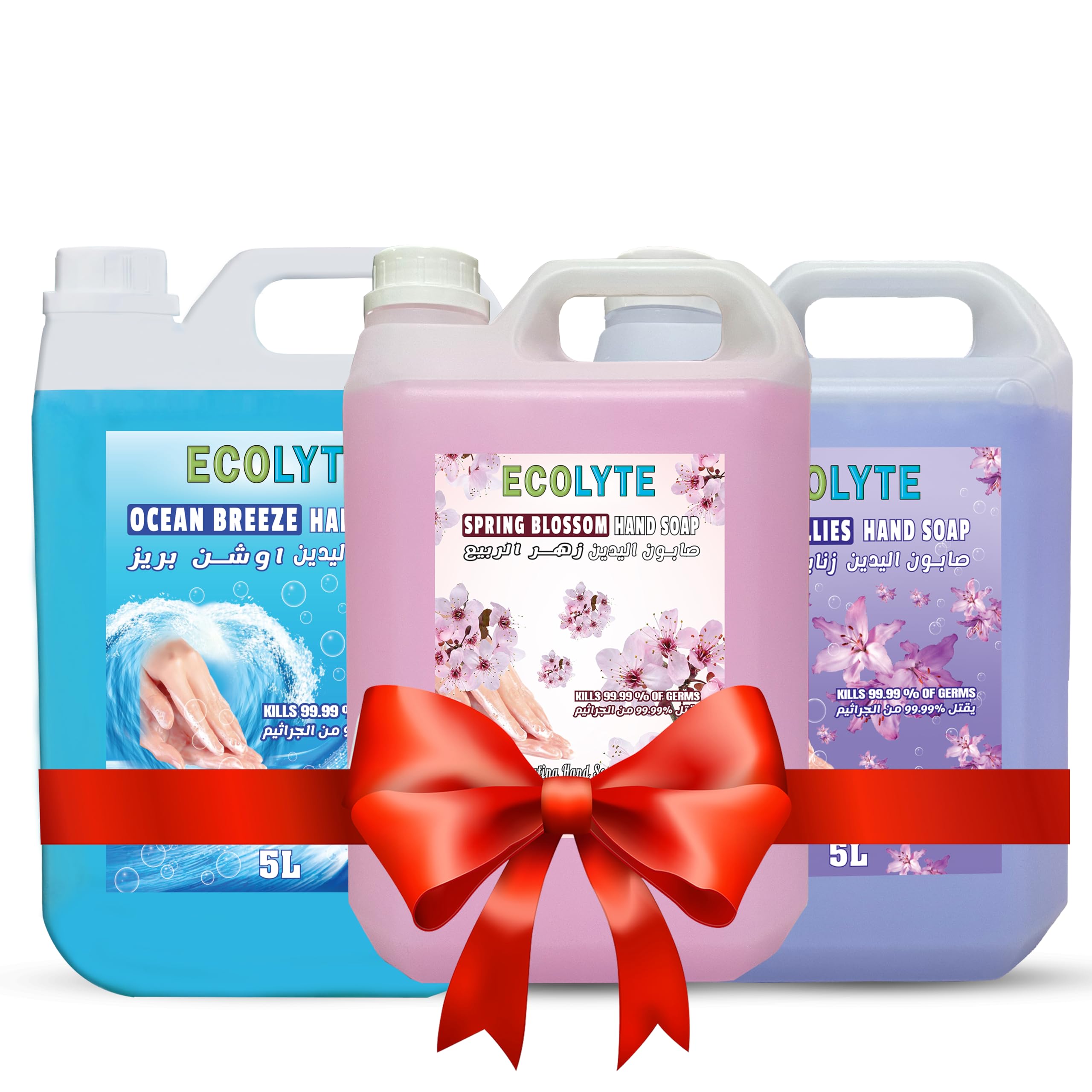 ECOLYTE+ DisinfectantLiquid Soap for Germ Protection & Personal Hygiene, Protects Against 100 Illness Causing Germs - First Option (Ocean Breeze, Spring Blossom & Garden Lillies) - 5 Liter, Pack of 3