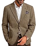 Mens Blazer Vintage Herringbone Tweed Blazer Two Button Wool Blend Sport Coat with Pocket Square
